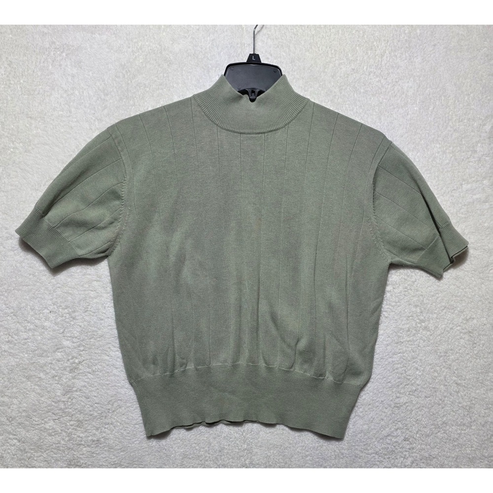 Milano Design Group Mock Neck Ribbed Short Sleeve Sweater Top XL Green